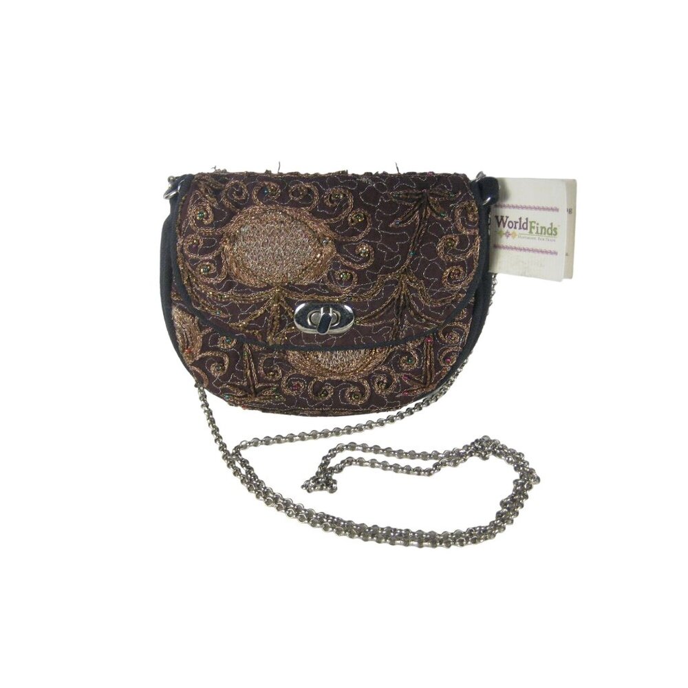 NEW World Finds Handmade Fair Trade Small Crossbody Sequin Purse Chain Strap Bag
